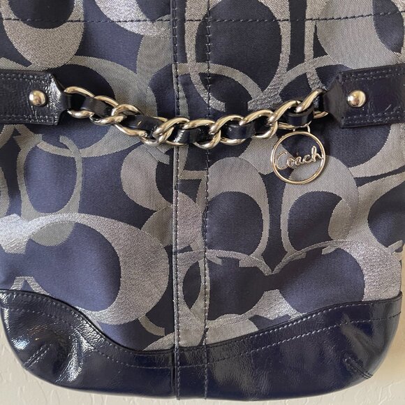 Coach Optic Metallic Signature Chain Navy Bag - Picture 5 of 7